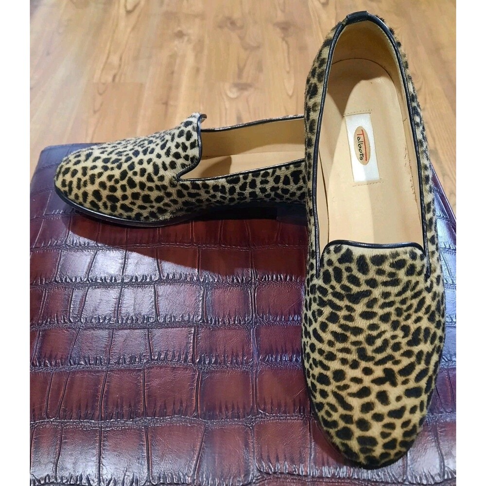 Talbots Leopard Print Calf Hair Loafers Smoking Flats Slip On Shoes Size 10M - Picture 7 of 11